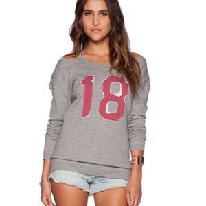 Free People Stadium Cold Shoulder Cut Out Sweatshirt Retro Varsity Gray Small